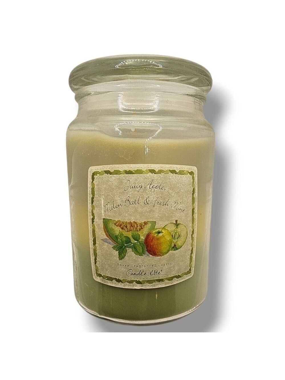 Candle Lite 22 oz 3 Layer Candle Juicy Apple Melon Ball Fresh Mint Retired Rare
